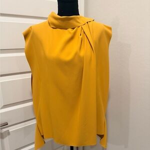 Reiss Mustard Yellow Simone Drape Neck Blouse Size UK 14/ US 10 NWT